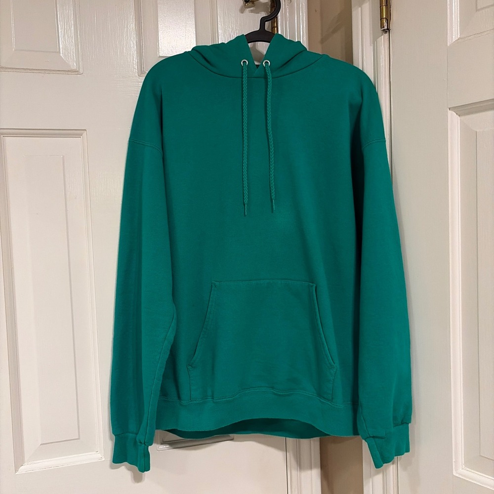 Hanes Mens Ultimate Cotton Hoodie Teal Green Size M Heavyweight Fleece Pullover